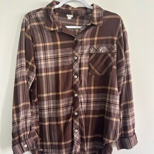 Aerie Chocolate and Beige Plaid Shirt